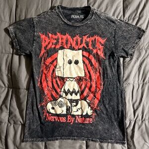 Peanuts Shirt Mens XS Black Nervous By Nature Dark Wash Snoopy Graphic Tee